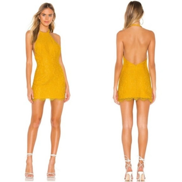 Superdown Samara Gold Halter Mini Dress Size XS New With Tags Yellow Revolve - Picture 1 of 12